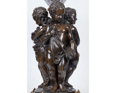 Mathurin Moreau A Monumental French Bronze and Crystal Figural Centerpiece
