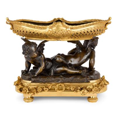Mathurin Moreau Antique gilt and patinated bronze cherub centrepiece by Moreau