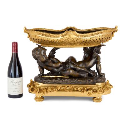 Mathurin Moreau Antique gilt and patinated bronze cherub centrepiece by Moreau