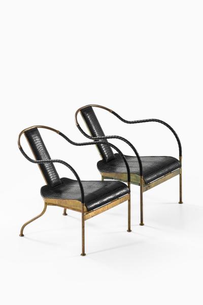 Mats Theselius Set of 2 el Rey Easy Chairs in Brass and Leather by Mats Theselius 1999