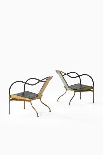Mats Theselius Set of 2 el Rey Easy Chairs in Brass and Leather by Mats Theselius 1999