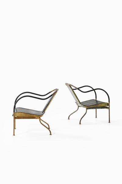 Mats Theselius Set of 2 el Rey Easy Chairs in Brass and Leather by Mats Theselius 1999