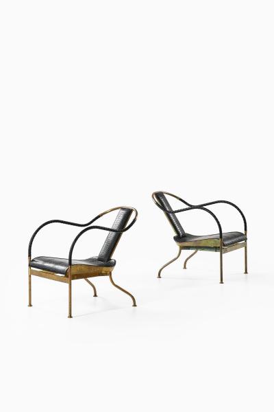 Mats Theselius Set of 2 el Rey Easy Chairs in Brass and Leather by Mats Theselius 1999