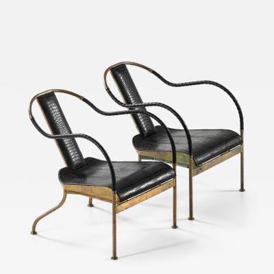 Mats Theselius Set of 2 el Rey Easy Chairs in Brass and Leather by Mats Theselius 1999
