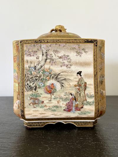 Matsumoto Hozan Fine Japanese Satsuma Ceramic Lidded Jar by Matsumoto Hozan