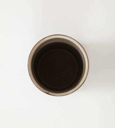 Matte Black MidCentury Vase White interior Incised Decoration France c 1950