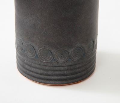 Matte Black MidCentury Vase White interior Incised Decoration France c 1950
