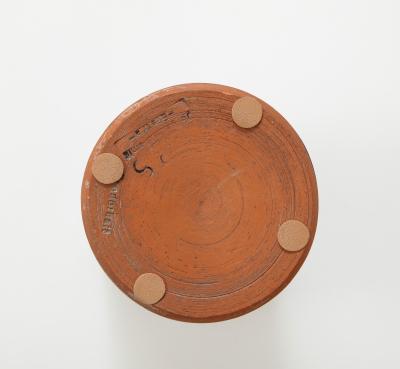 Matte Black MidCentury Vase White interior Incised Decoration France c 1950