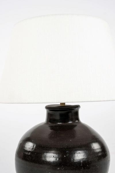 Matte Dark Brown Glazed Lamp from Antique Chinese Oil Jar
