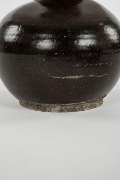Matte Dark Brown Glazed Lamp from Antique Chinese Oil Jar