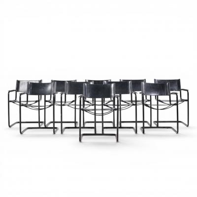 Matteo Grassi Matteo Grassi MG Mid Century Italian Leather Dining Chairs Set of 10