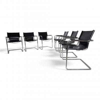 Matteo Grassi Matteo Grassi Set of 6 Visitor Chairs Leather Chrome Dining Chairs 1970