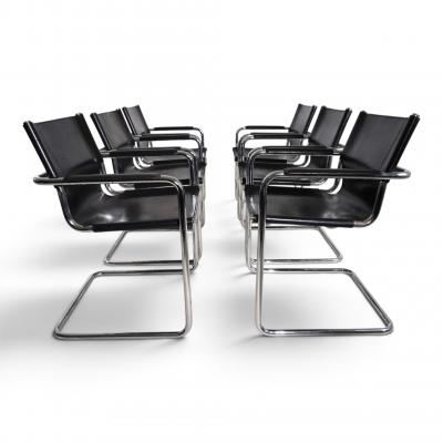 Matteo Grassi Matteo Grassi Set of 6 Visitor Chairs Leather Chrome Dining Chairs 1970