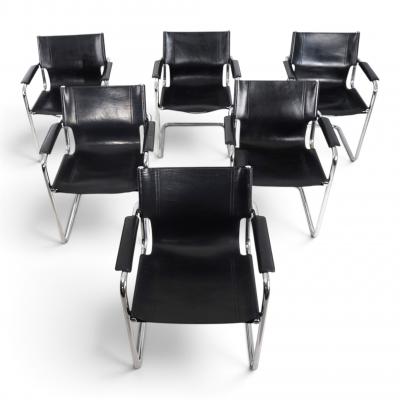 Matteo Grassi Matteo Grassi Set of 6 Visitor Chairs Leather Chrome Dining Chairs 1970