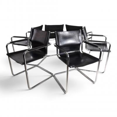 Matteo Grassi Matteo Grassi Set of 6 Visitor Chairs Leather Chrome Dining Chairs 1970