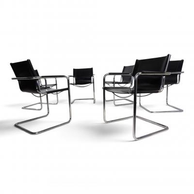 Matteo Grassi Matteo Grassi Set of 6 Visitor Chairs Leather Chrome Dining Chairs 1970