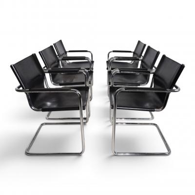 Matteo Grassi Matteo Grassi Set of 6 Visitor Chairs Leather Chrome Dining Chairs 1970