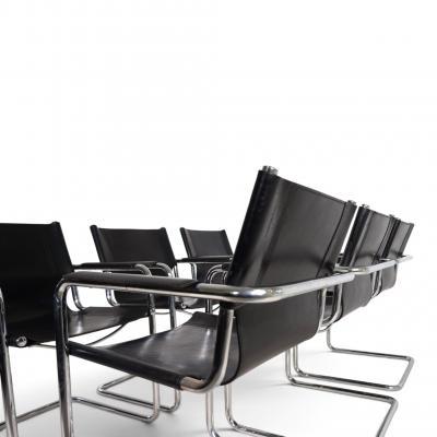 Matteo Grassi Matteo Grassi Set of 6 Visitor Chairs Leather Chrome Dining Chairs 1970