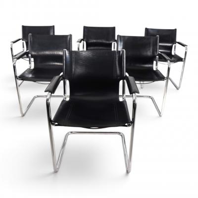 Matteo Grassi Matteo Grassi Set of 6 Visitor Chairs Leather Chrome Dining Chairs 1970