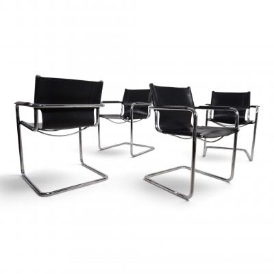 Matteo Grassi Matteo Grassi Visitor Chair Set of 4 Leather Chrome Cantilever Chairs 1970