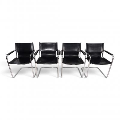 Matteo Grassi Matteo Grassi Visitor Chair Set of 4 Leather Chrome Cantilever Chairs 1970