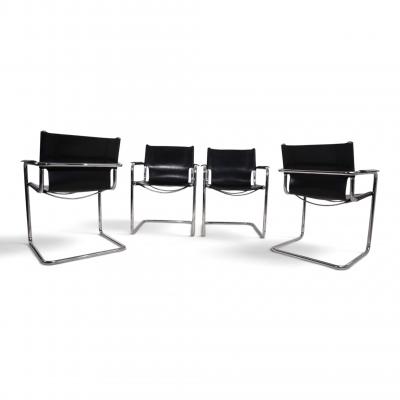 Matteo Grassi Matteo Grassi Visitor Chair Set of 4 Leather Chrome Cantilever Chairs 1970