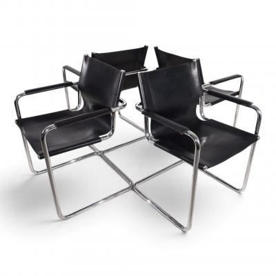 Matteo Grassi Matteo Grassi Visitor Chair Set of 4 Leather Chrome Cantilever Chairs 1970