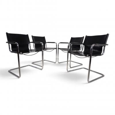 Matteo Grassi Matteo Grassi Visitor Chair Set of 4 Leather Chrome Cantilever Chairs 1970
