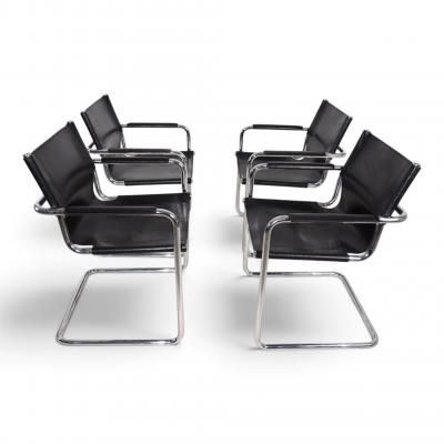 Matteo Grassi Matteo Grassi Visitor Chair Set of 4 Leather Chrome Cantilever Chairs 1970