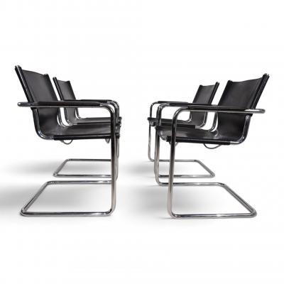Matteo Grassi Matteo Grassi Visitor Chair Set of 4 Leather Chrome Cantilever Chairs 1970