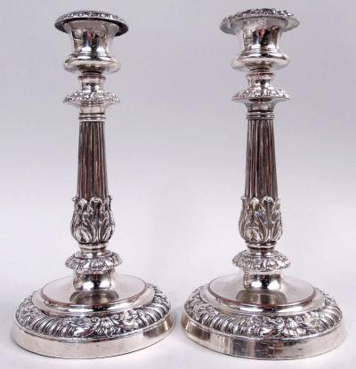Matthew Boulton Pair of Matthew Boulton Georgian Regency Sheffield Plate Candlesticks