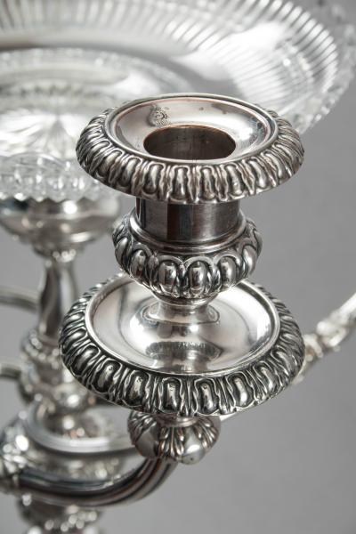 Matthew Boulton Sheffield Plate 4 Light Candelabrum with Cut Glass Dish
