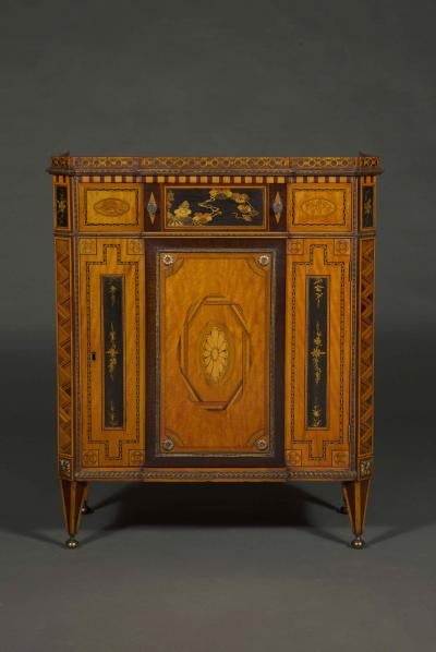 Matthijs Horrix Satinwood marquetry lacquer inset gilt bronze mounted side cabinets