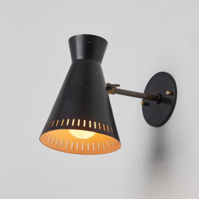Mauri Almari 1950s Perforated Black Metal Diabolo Wall Lamp Attributed to Mauri Almari