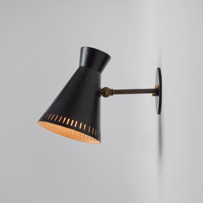 Mauri Almari 1950s Perforated Black Metal Diabolo Wall Lamp Attributed to Mauri Almari