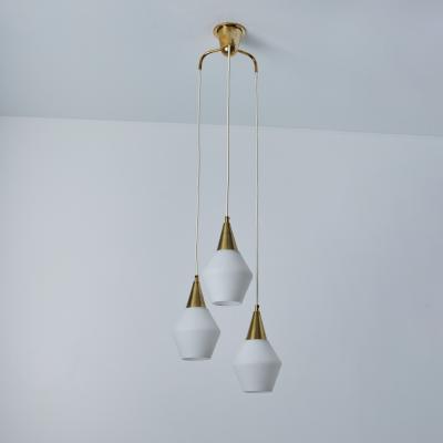 Mauri Almari 1960s Opaline Glass and Brass Chandelier Attributed to Mauri Almari for Idman