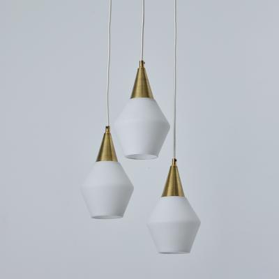 Mauri Almari 1960s Opaline Glass and Brass Chandelier Attributed to Mauri Almari for Idman