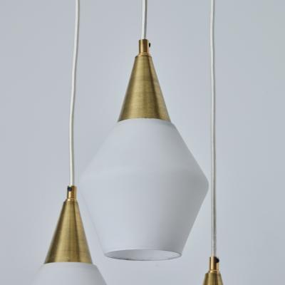 Mauri Almari 1960s Opaline Glass and Brass Chandelier Attributed to Mauri Almari for Idman
