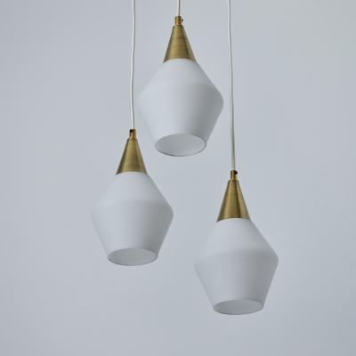 Mauri Almari 1960s Opaline Glass and Brass Chandelier Attributed to Mauri Almari for Idman