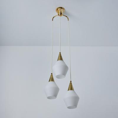 Mauri Almari 1960s Opaline Glass and Brass Chandelier Attributed to Mauri Almari for Idman