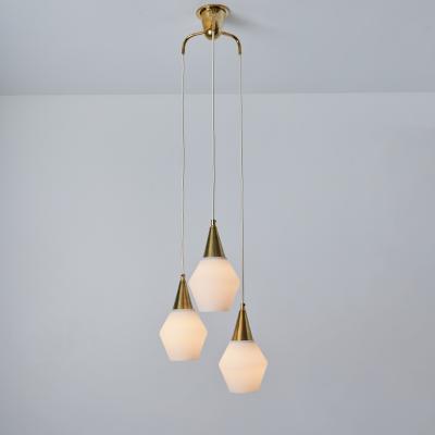 Mauri Almari 1960s Opaline Glass and Brass Chandelier Attributed to Mauri Almari for Idman