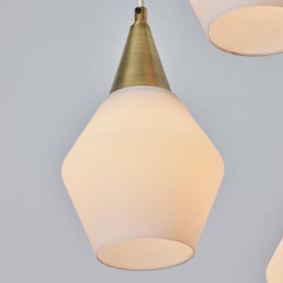 Mauri Almari 1960s Opaline Glass and Brass Chandelier Attributed to Mauri Almari for Idman