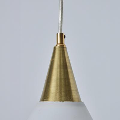 Mauri Almari 1960s Opaline Glass and Brass Pendant Attributed to Mauri Almari for Idman