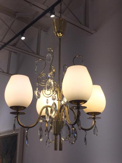 Mauri Almari Almari Mauri for Idman Brass and Glass Chandelier
