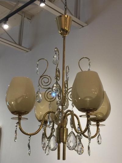 Mauri Almari Almari Mauri for Idman Brass and Glass Chandelier