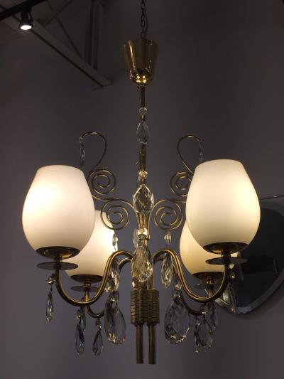 Mauri Almari Almari Mauri for Idman Brass and Glass Chandelier