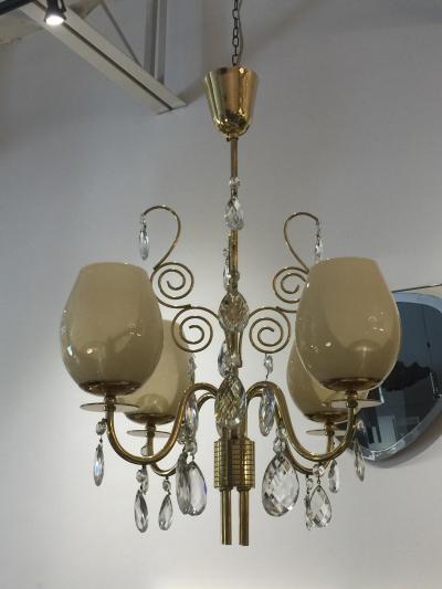 Mauri Almari Almari Mauri for Idman Brass and Glass Chandelier