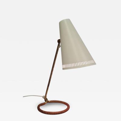 Mauri Almari Mauri Almari Table Lamp Model K11 15 in White Brass Leather Idman 1950s