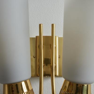 Mauri Almari Pair of 1950s Mauri Almari Model EY60 Brass Glass Double Sconces for Itsu