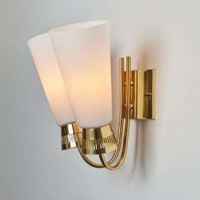 Mauri Almari Pair of 1950s Mauri Almari Model EY60 Brass Glass Double Sconces for Itsu